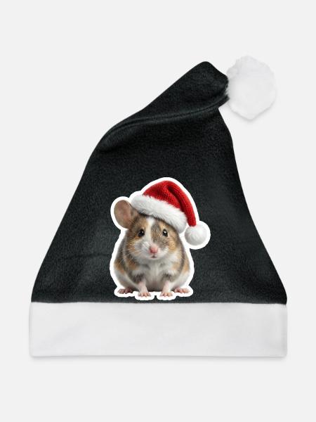 Süße Maus mit großer Weihnachtsmütze - Weihnachtsmütze - Schwarz/Weiß