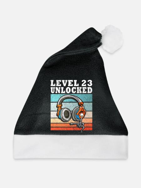Level 23 Unlocked mit Kopfhörern - Weihnachtsmütze - Schwarz/Weiß
