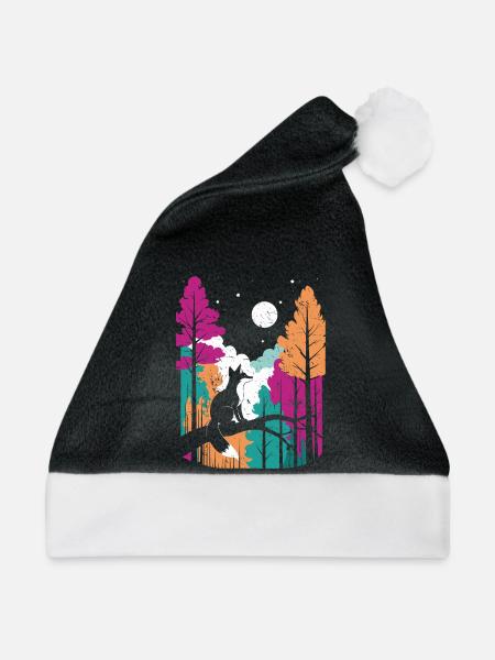 Mondwolf im farbenfrohen Waldfuchs - Weihnachtsmütze - Schwarz/Weiß