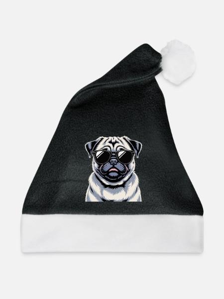 Mops - Weihnachtsmütze - Schwarz/Weiß