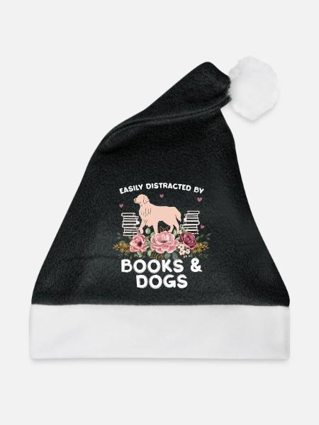 Bücher Und Hunde Florale Harmonie - Weihnachtsmütze - Schwarz/Weiß - Vorne