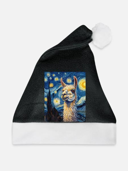 Lama Van Gogh Style - Weihnachtsmütze - Schwarz/Weiß