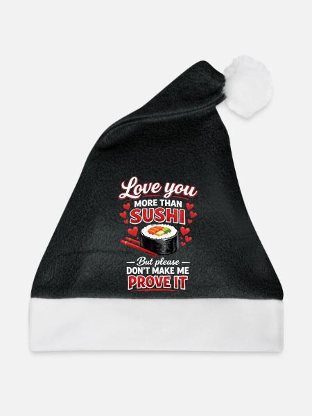 Lustige Sushi-Roll-Sashimi, japanisches Essen, Reis-Humor, - Weihnachtsmütze - Schwarz/Weiß - Vorne
