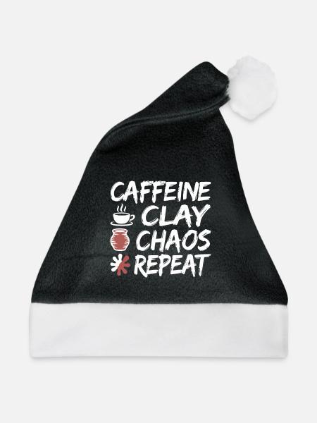 Caffeine Clay Chaos Repeat Design - Weihnachtsmütze - Schwarz/Weiß - Vorne
