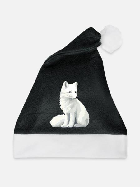 Weiße Fuchsillustration - Weihnachtsmütze - Schwarz/Weiß - Vorne