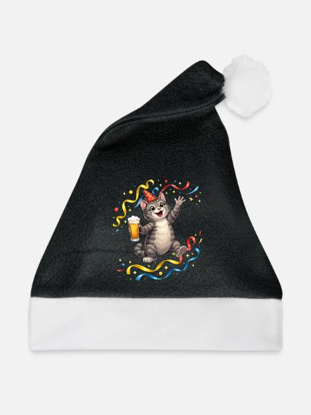 Party Katze mit Bier - Weihnachtsmütze - Schwarz/Weiß