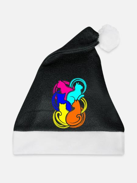 Bunte Katzen - Weihnachtsmütze - Schwarz/Weiß