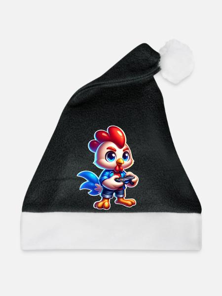 Gaming Huhn mit Controller - Weihnachtsmütze - Schwarz/Weiß