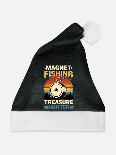 Vintage Magnetfischen Schatzjaeger - Weihnachtsmütze - Schwarz/Weiß - Vorne