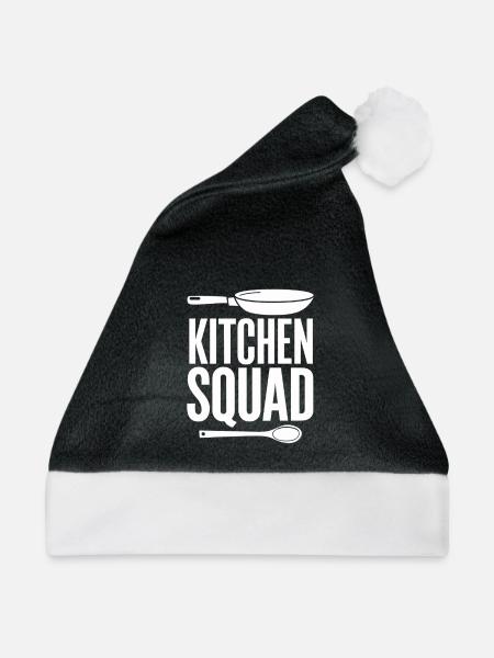  Kitchen Squad Kochteam Pfanne Kochlöffel - Weihnachtsmütze - Schwarz/Weiß - Vorne