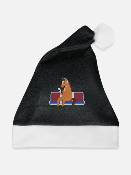 Pferd mit Kopfhörern in U-Bahn - Weihnachtsmütze - Schwarz/Weiß - Vorne