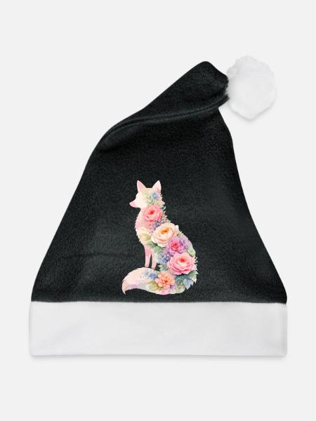 Fuchs Pastell Blumen Silhouette - Weihnachtsmütze - Schwarz/Weiß