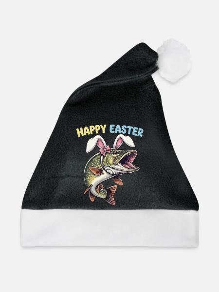 Osterfisch Hecht mit Hasenohren - Weihnachtsmütze - Schwarz/Weiß
