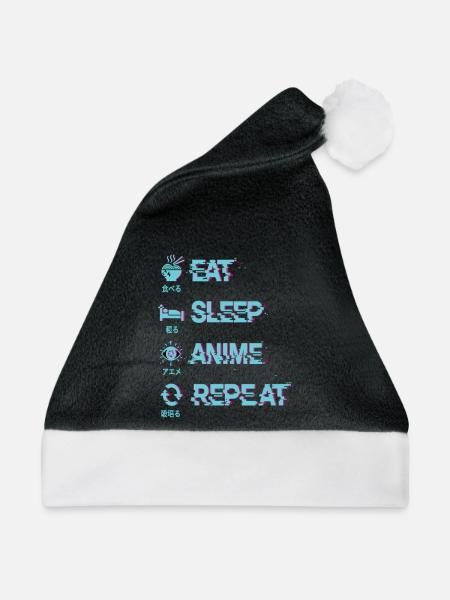 Eat Sleep Anime Repeat - Weihnachtsmütze - Schwarz/Weiß