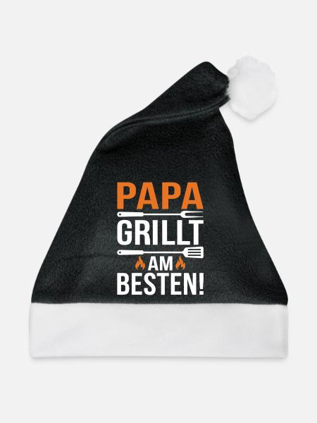 Papa Grillt Am Besten - Weihnachtsmütze - Schwarz/Weiß - Vorne