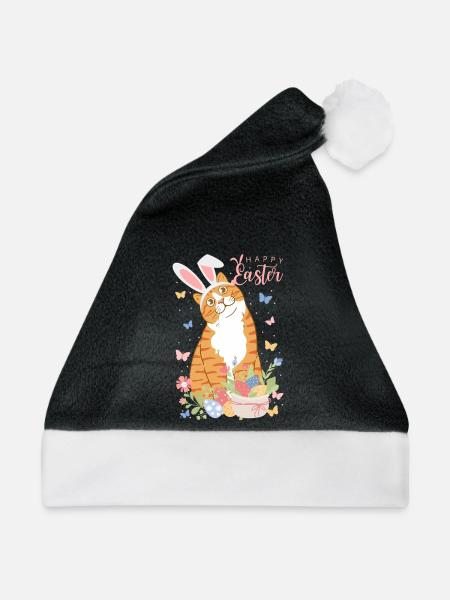 Pastell-Osterhase mit Blumeneiern - Weihnachtsmütze - Schwarz/Weiß