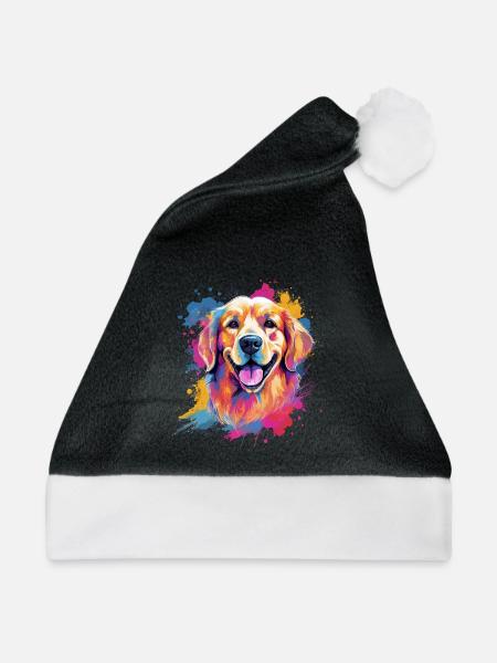 Splash Art Golden Retriever - Weihnachtsmütze - Schwarz/Weiß