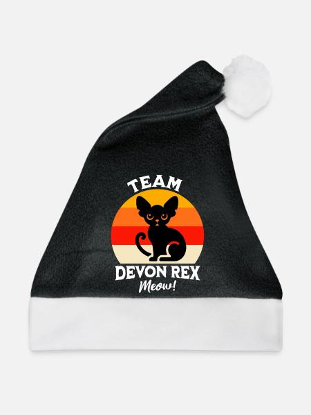 Team Devon Rex - Weihnachtsmütze - Schwarz/Weiß - Vorne