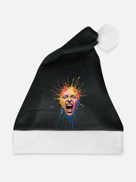 Explosive Farbexplosion Gesicht Ausdrücken - Weihnachtsmütze - Schwarz/Weiß