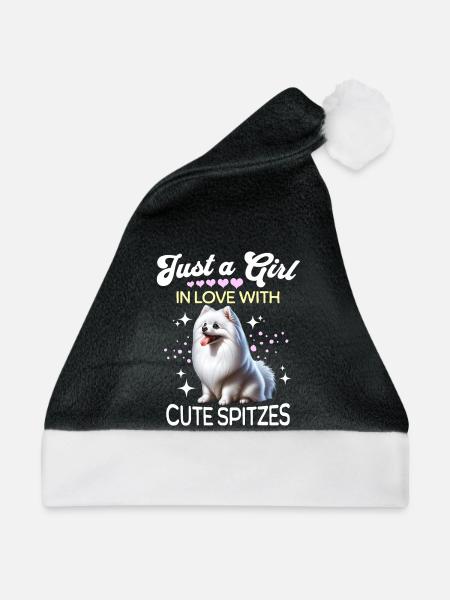 Spitz Zwergspitz Mädchen - Weihnachtsmütze - Schwarz/Weiß