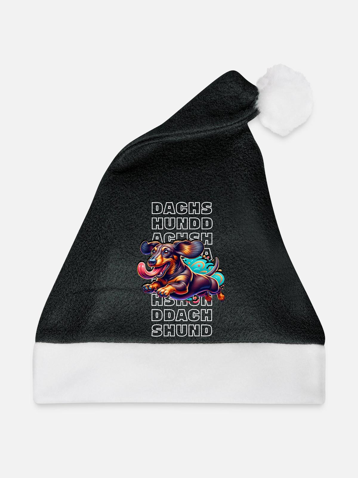 Dachshund - Weihnachtsmütze - Schwarz/Weiß - Vorne