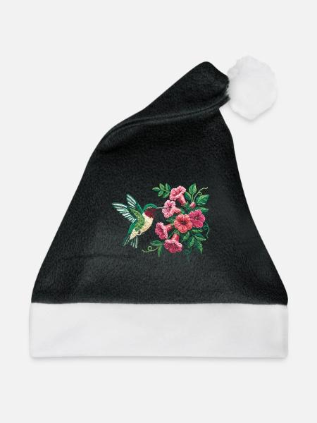 Rubinkehlkolibri-Floral - Weihnachtsmütze - Schwarz/Weiß