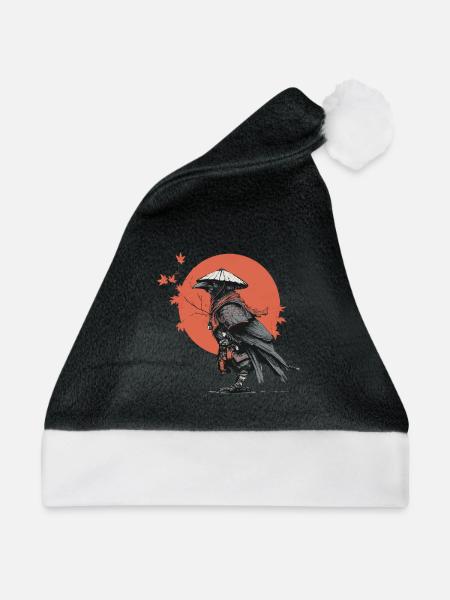 Samurai-Krähe in Red Moon - Weihnachtsmütze - Schwarz/Weiß