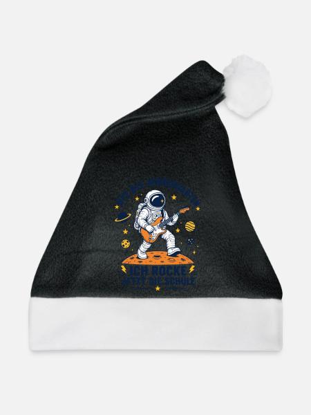 Einschulung Astronaut Gitarre Shirt - Weihnachtsmütze - Schwarz/Weiß