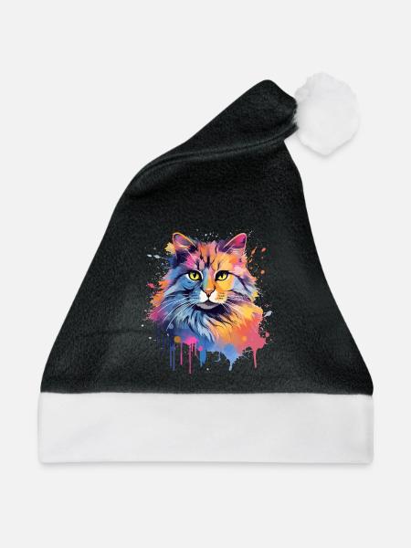 Amerikanischer Bobtail-Katzengesicht - Weihnachtsmütze - Schwarz/Weiß