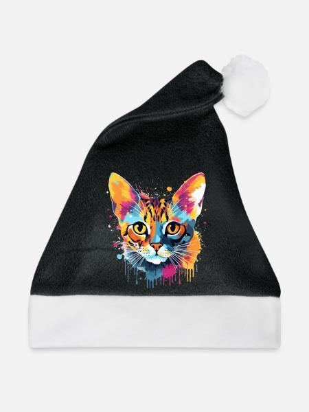 Bunte Bengal-Katzengesicht-Splash-Art - Weihnachtsmütze - Schwarz/Weiß