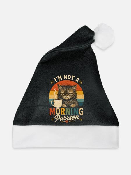 Morgenmuffel Katze mit Kaffee - Weihnachtsmütze - Schwarz/Weiß