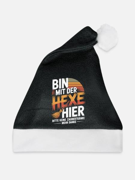  Bin Mit Der Hexe Hier Bitte Keine Zaubertränke - Weihnachtsmütze - Schwarz/Weiß - Vorne