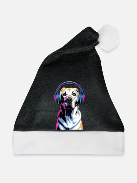 Labrador mit Kopfhörern - Weihnachtsmütze - Schwarz/Weiß