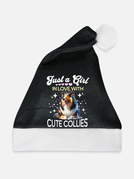 Langhaar Collie Mädchen - Weihnachtsmütze - Schwarz/Weiß