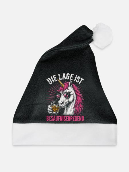 Pinkes Einhorn mit Drink - Weihnachtsmütze - Schwarz/Weiß