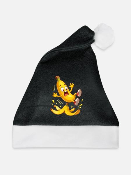 Sprungende Banane Cartoon - Weihnachtsmütze - Schwarz/Weiß