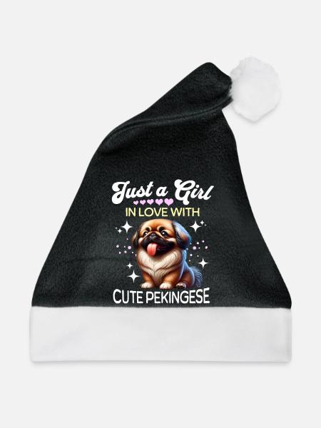 Pekinese Mädchen - Weihnachtsmütze - Schwarz/Weiß