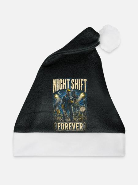 Bohrinsel Ölplattformarbeiter Night Shift Forever - Weihnachtsmütze - Schwarz/Weiß - Vorne