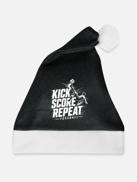Fußball Kick Score Repeat Motiv - Weihnachtsmütze - Schwarz/Weiß - Vorne