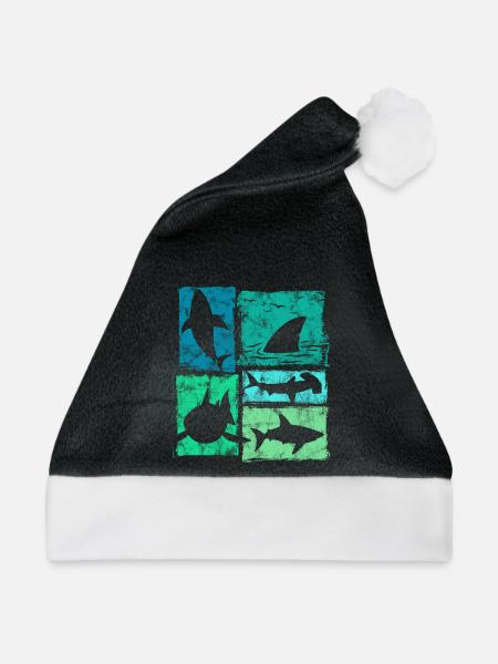 Retro Hai Silhouetten Grafik - Weihnachtsmütze - Schwarz/Weiß