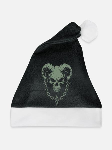 Schädel mit Hörner Widder Totenkopf - Weihnachtsmütze - Schwarz/Weiß