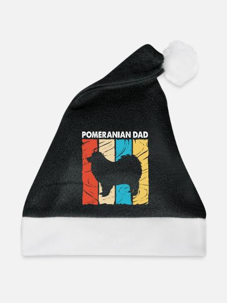 Zwergspitz Pomeranian Papa - Weihnachtsmütze - Schwarz/Weiß