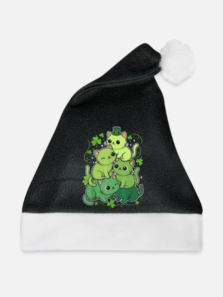 St Patricks Day grüne Katzen Kleeblatt - Weihnachtsmütze - Schwarz/Weiß