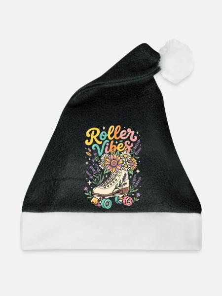 Roller Vibes Rollschuh Blumen Retro - Weihnachtsmütze - Schwarz/Weiß