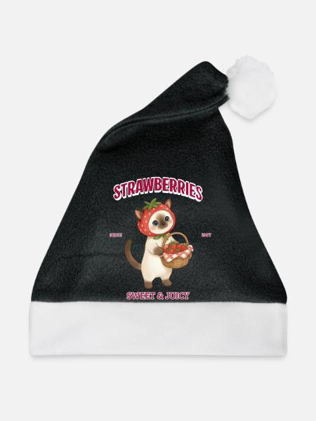 Erdbeerkatze süß und saftig - Weihnachtsmütze - Schwarz/Weiß