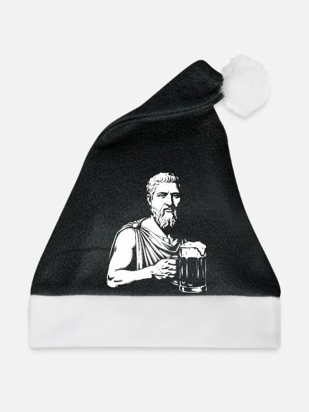 Uralter Salbei mit Bierkrug - Weihnachtsmütze - Schwarz/Weiß - Vorne