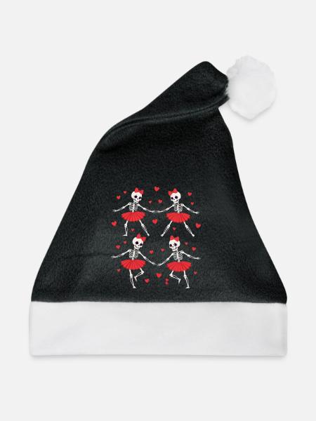 Skeletttänze im roten Tutu - Weihnachtsmütze - Schwarz/Weiß