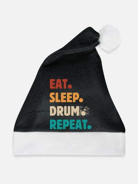 Eat Sleep Drum Repeat - Schlagzeuger - Weihnachtsmütze - Schwarz/Weiß