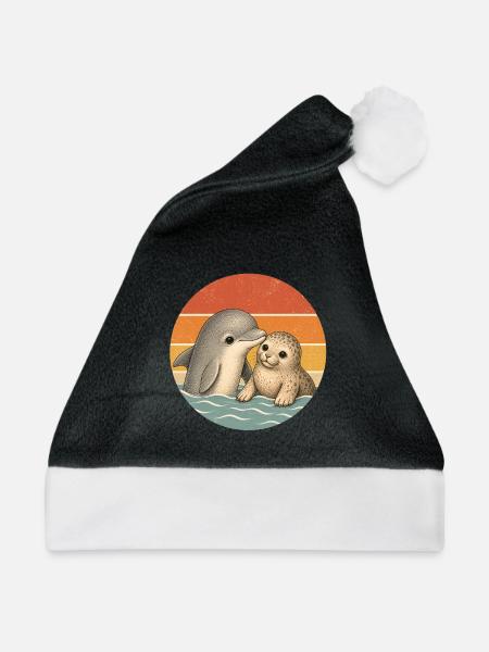 Delphin und Robbe - Weihnachtsmütze - Schwarz/Weiß
