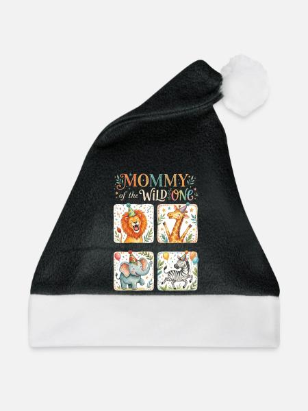 Mama Safari 1. Geburtstag Tierliebhaber Mama - Weihnachtsmütze - Schwarz/Weiß - Vorne